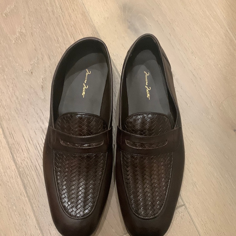 Brown stitched slip on loafers
